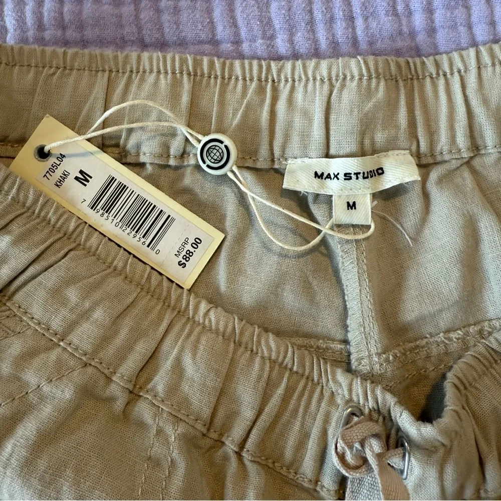 Max Studio Women's Wide-Leg Drawstring Linen Cotton Pants - Beige - Picture 10 of 10